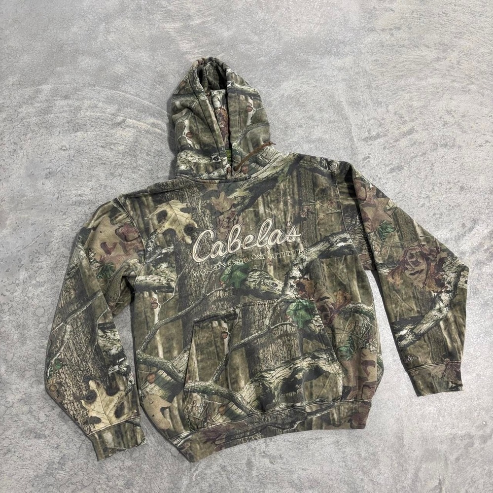 Cabelas Mens Camo Hoodie Break-Up Infinity Embroidered Y2K Vintage Large
